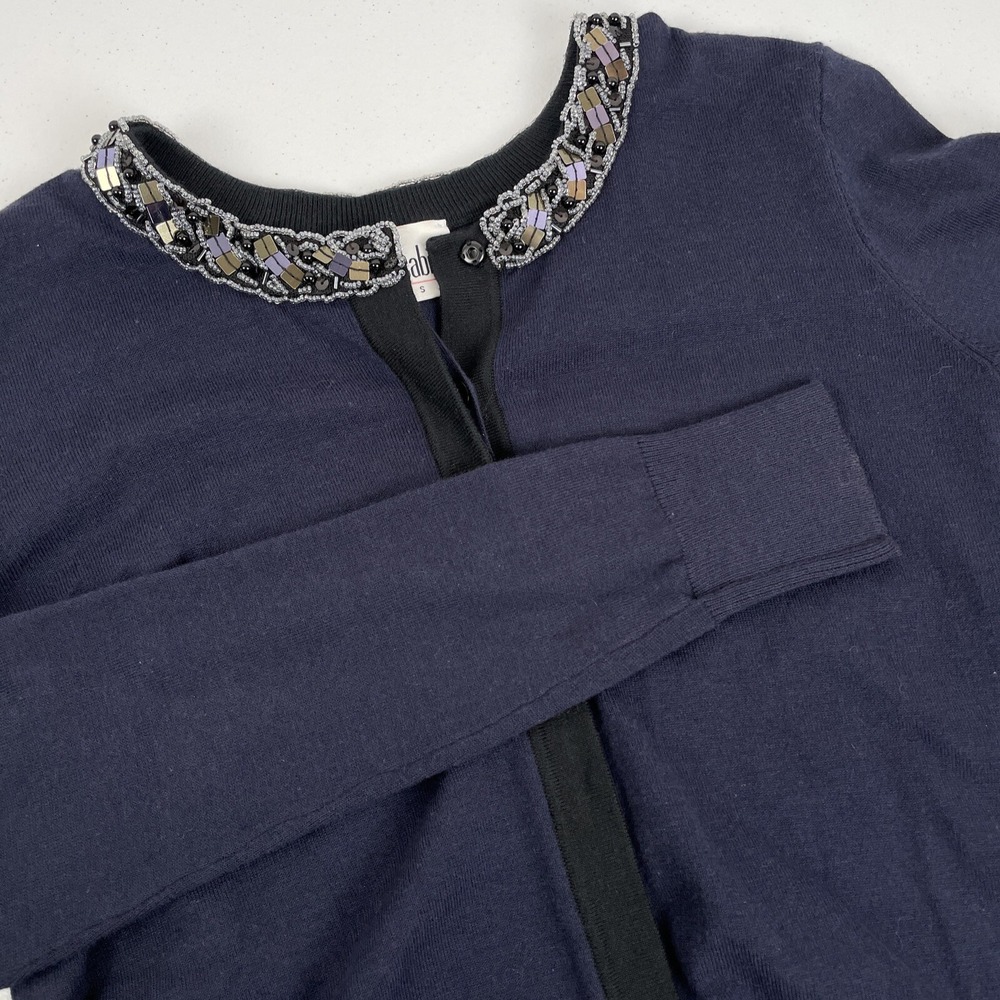 CAbi Navy Blue Embellished Collar Cardigan